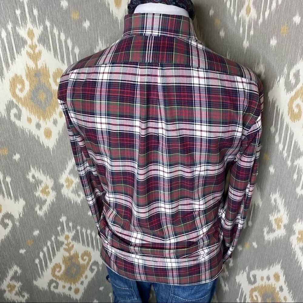 Polo Ralph Lauren Classic Tartan Plaid Oxford Button Down Shirt Red Navy Green